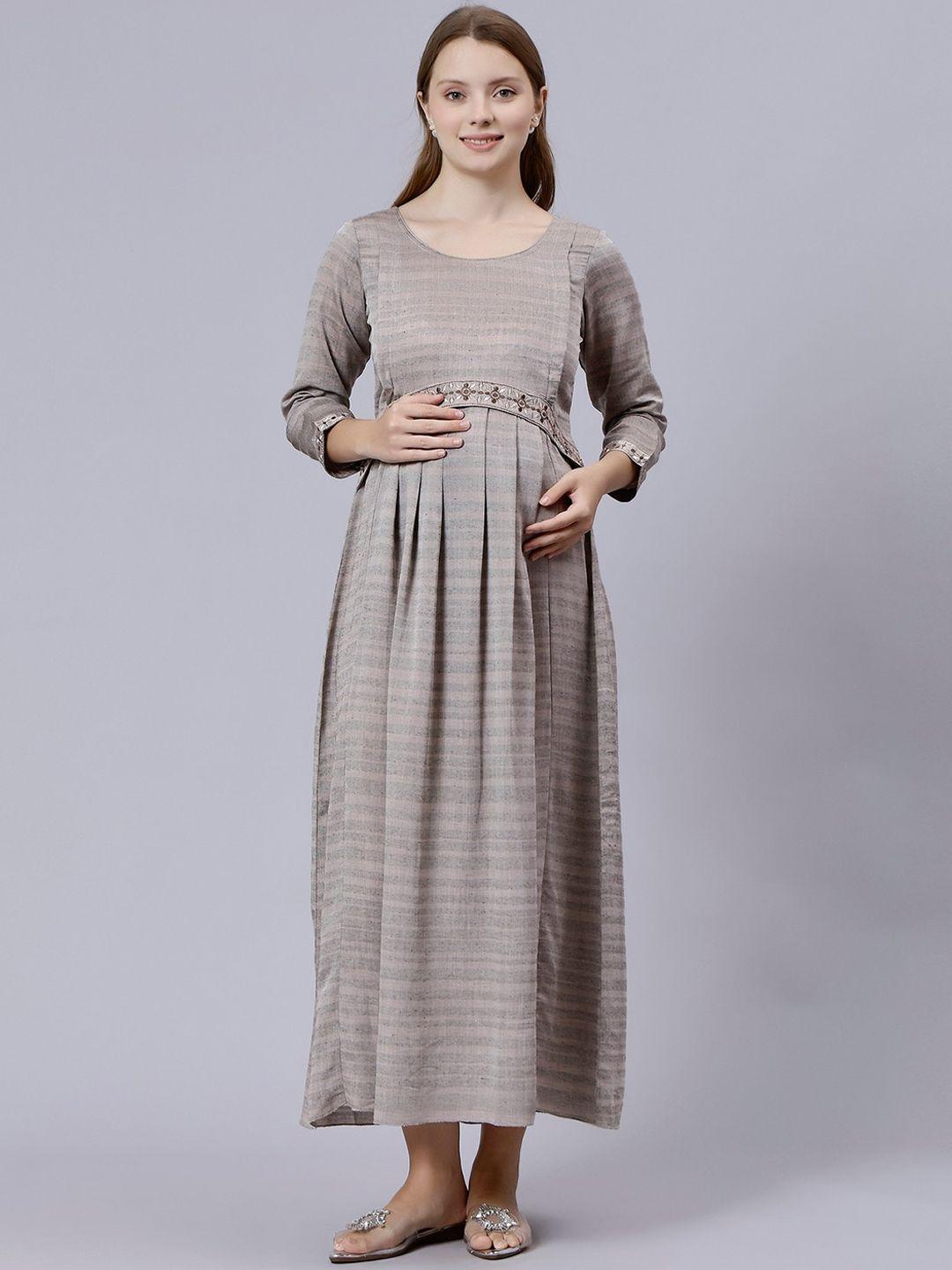 dummy shape embroidered maternity pure cotton a-line ethnic dress