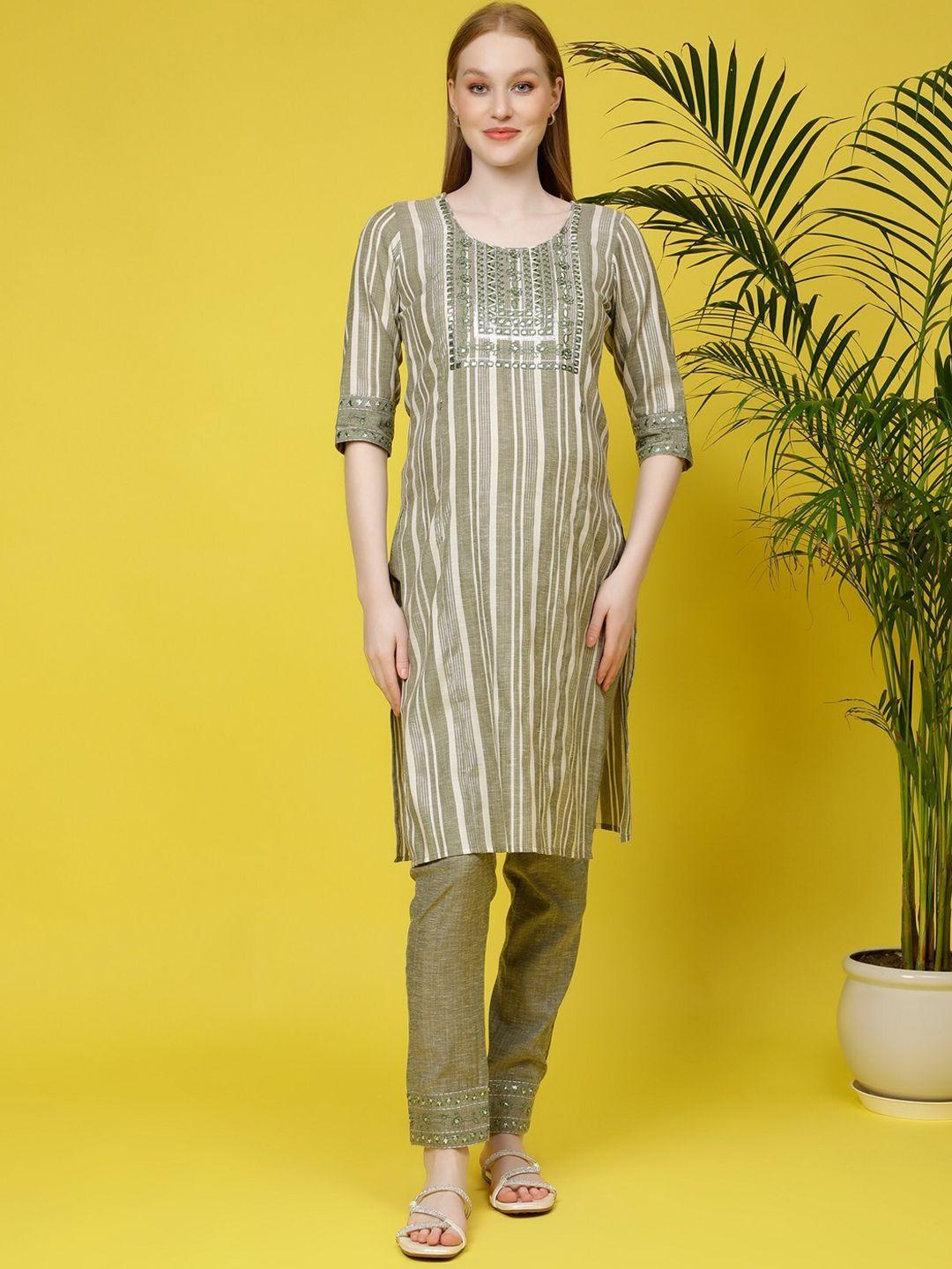 dummy shape ethnic motifs embroidered mirror work maternity kurta with trousers