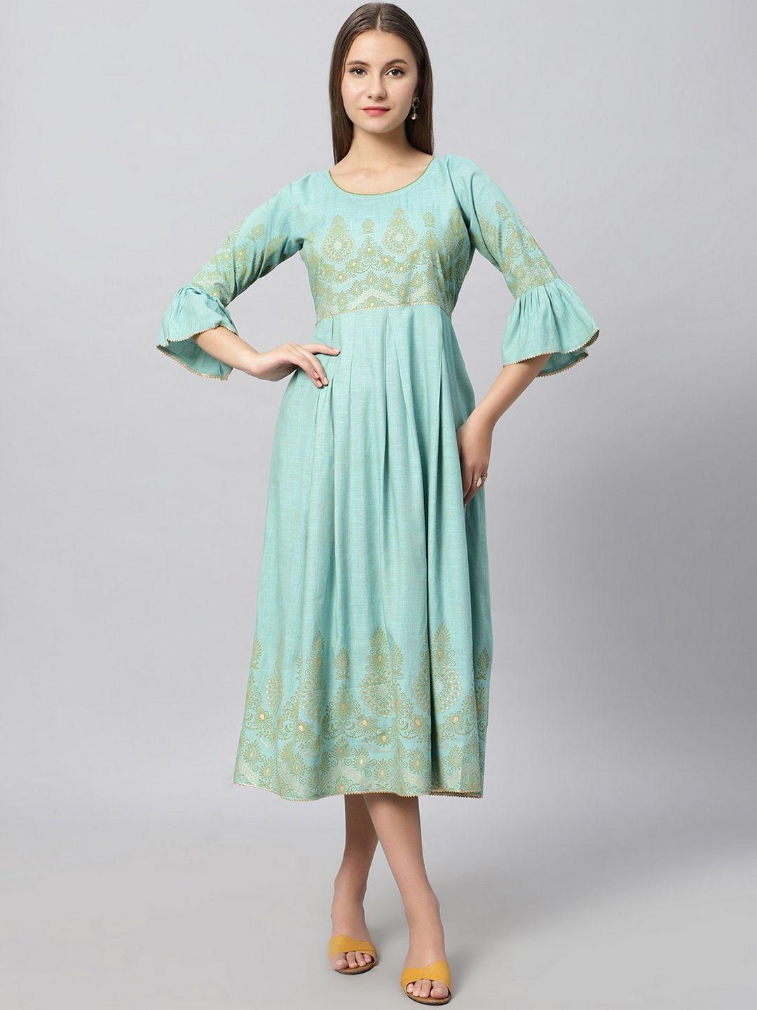 dummy shape ethnic motifs printed bell sleeves fit & flare ethnic dress