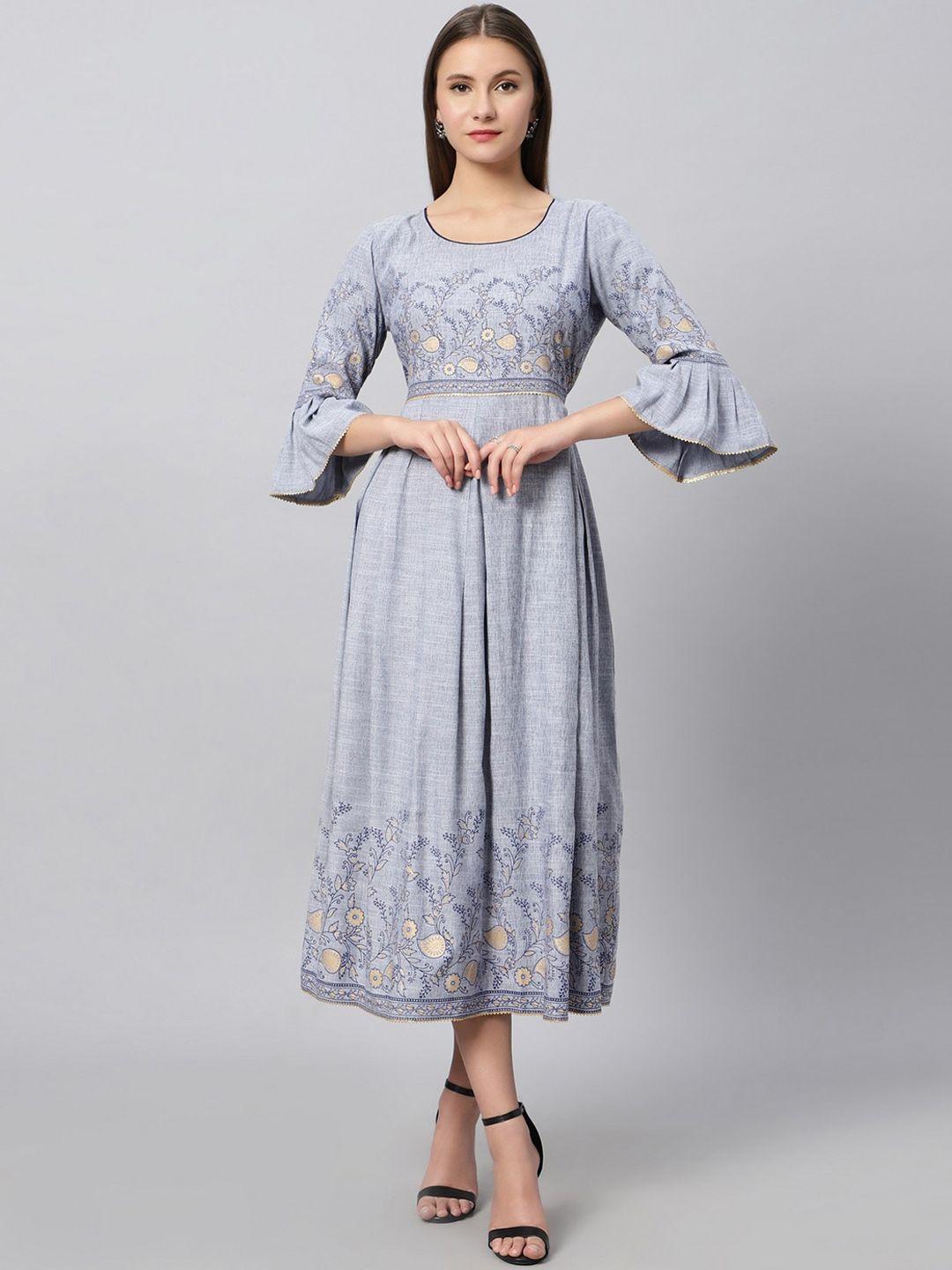 dummy shape ethnic motifs printed bell sleeves fit & flare ethnic dress