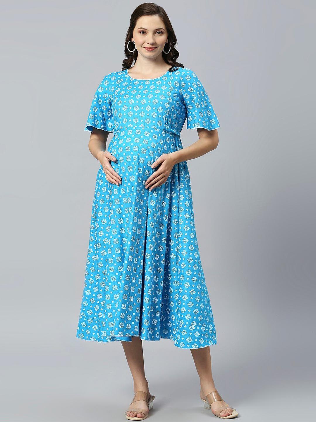 dummy shape ethnic motifs printed maternity fit and flare midi dresses