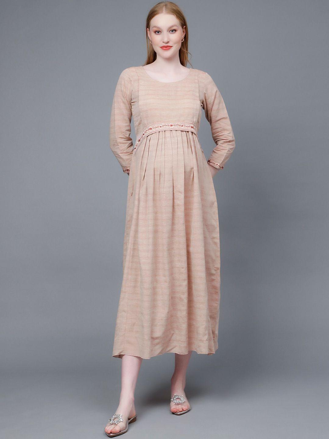 dummy shape floral embroidered pure cotton a-line maternity dress