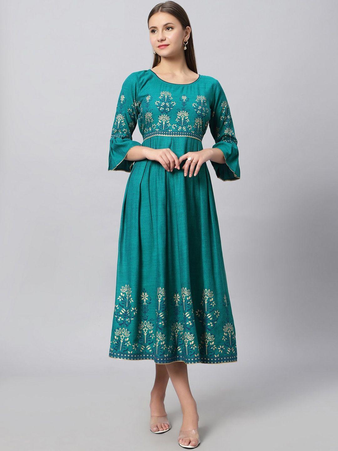 dummy shape floral printed bell sleeves ethnic motifs fit & flare ethnic dress