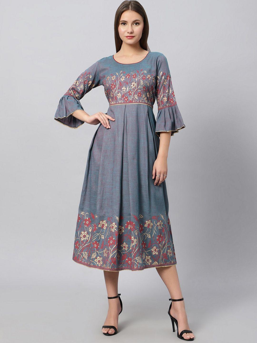 dummy shape floral printed bell sleeves ethnic motifs fit & flare ethnic dress