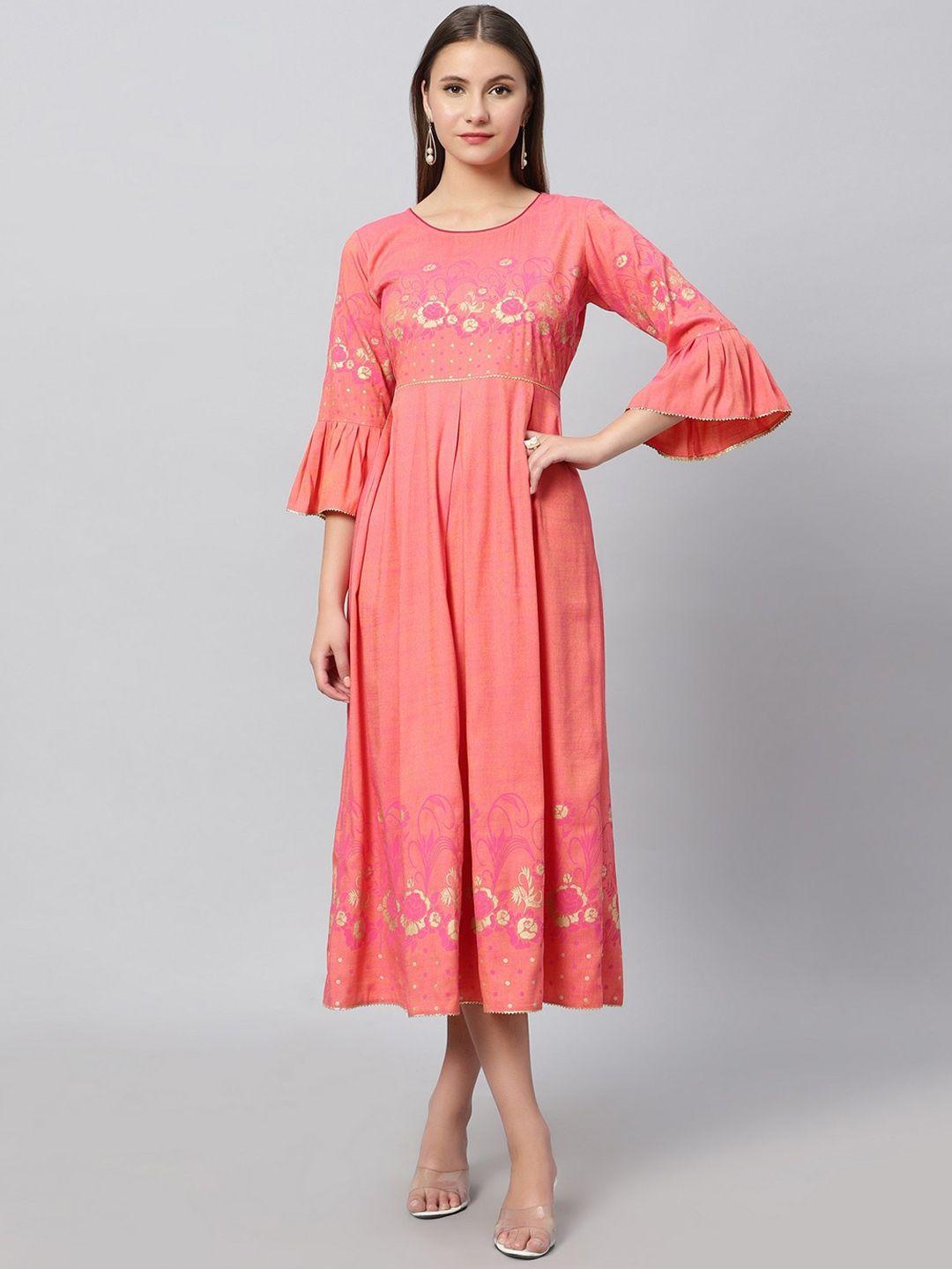 dummy shape floral printed bell sleeves ethnic motifs fit & flare ethnic dress