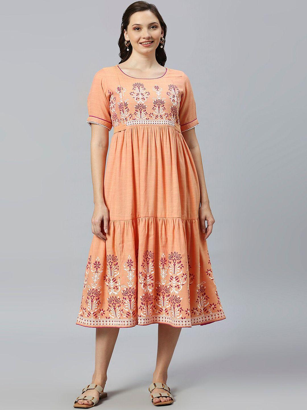 dummy shape floral printed cotton maternity feeding fit & flare ethnic dress
