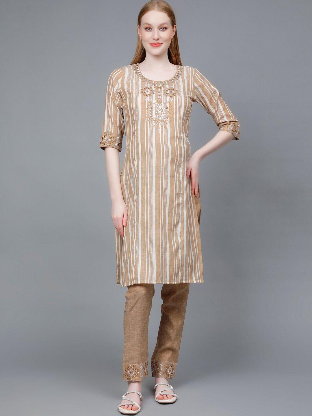 dummy shape striped regular mirror work maternity kurta with trousers