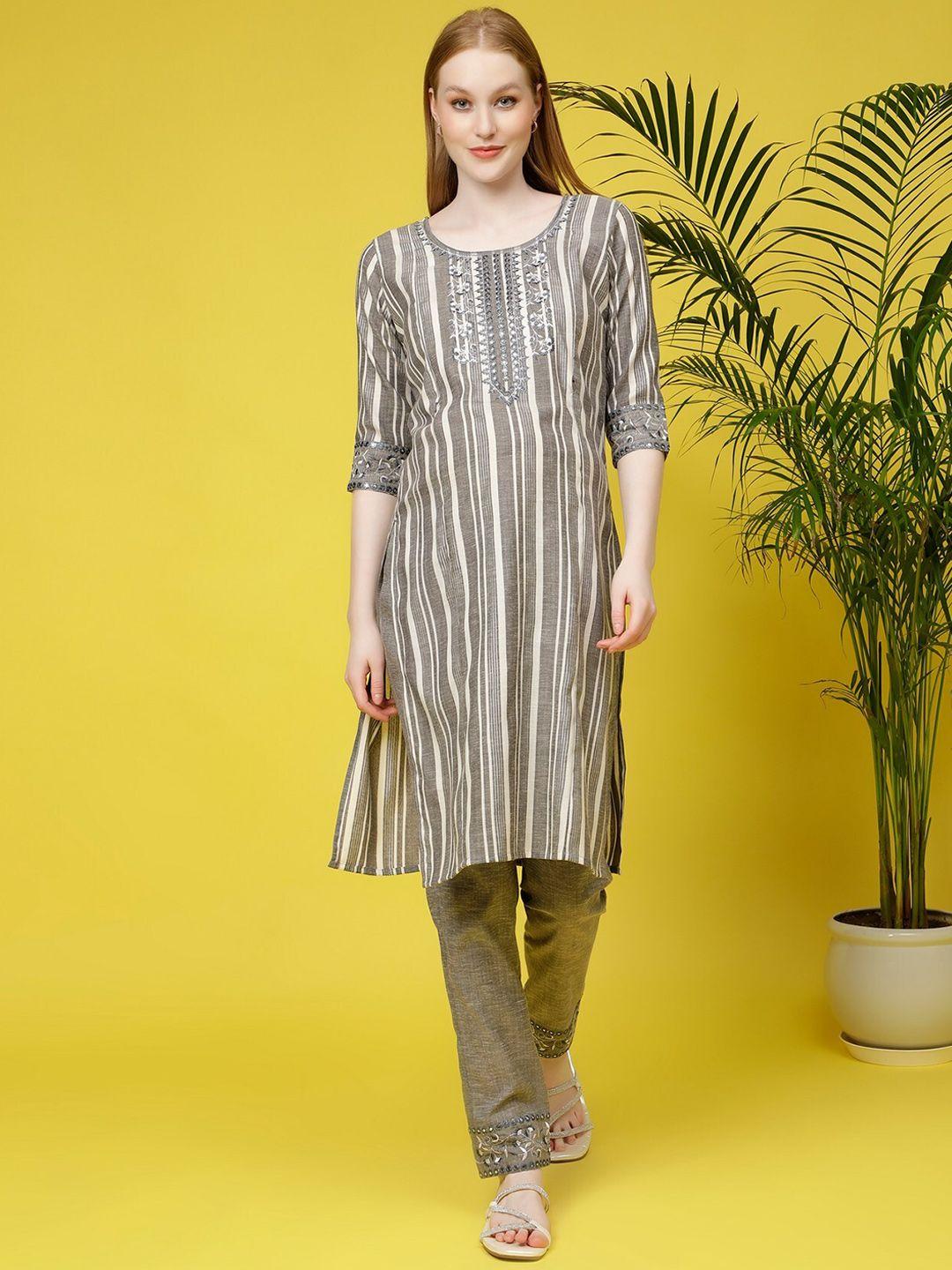 dummy shape striped regular mirror work maternity kurta with trousers