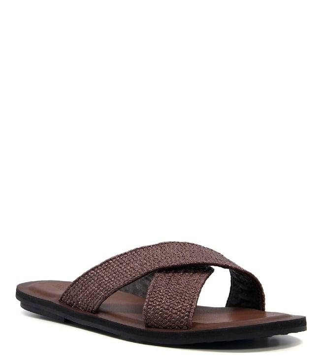 dune london men's intense brown cross strap sandals