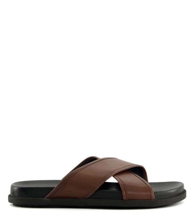 dune london men's internal brown cross strap sandals