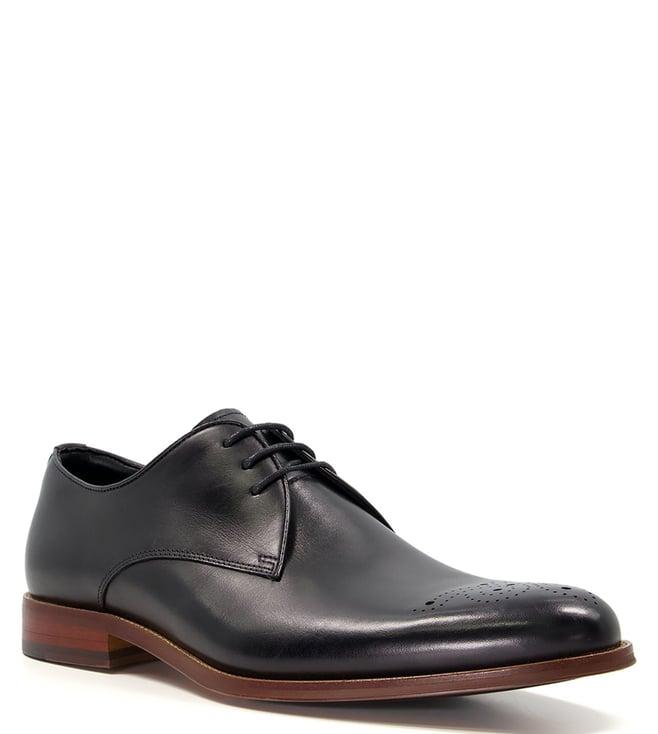 dune london men's sebastians perforated lace up black derby shoes