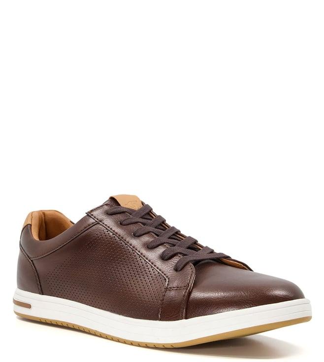 dune london men's tezzy perforated lace up brown sneakers