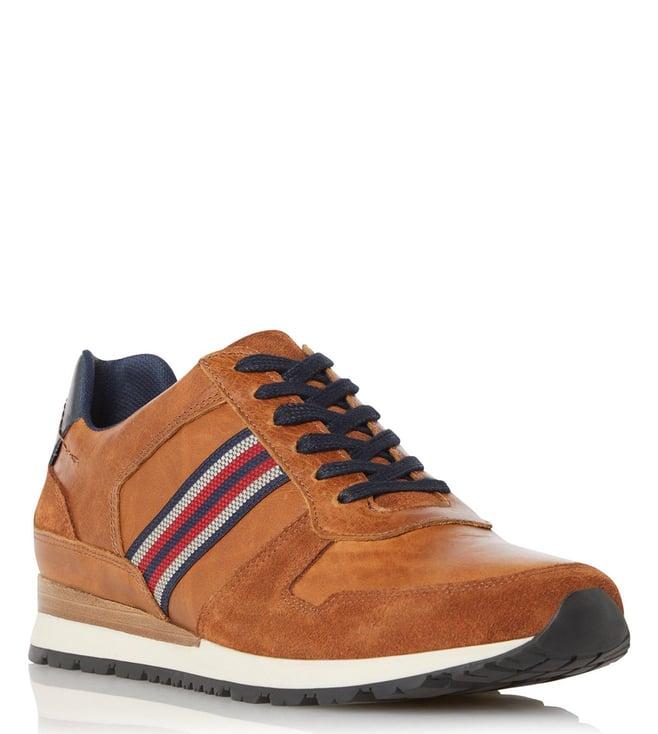 dune london men's truro side stripe runner tan sneakers