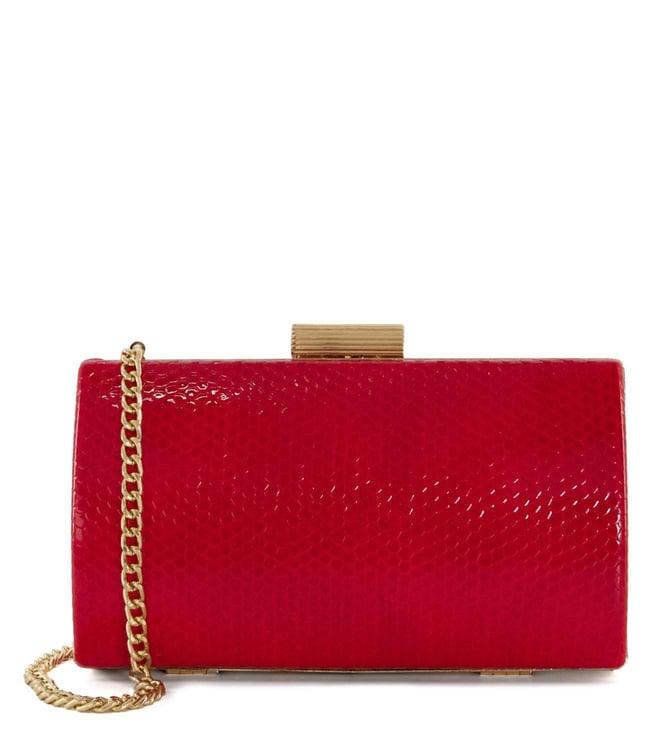dune london red belleview mini etched clasp clutch