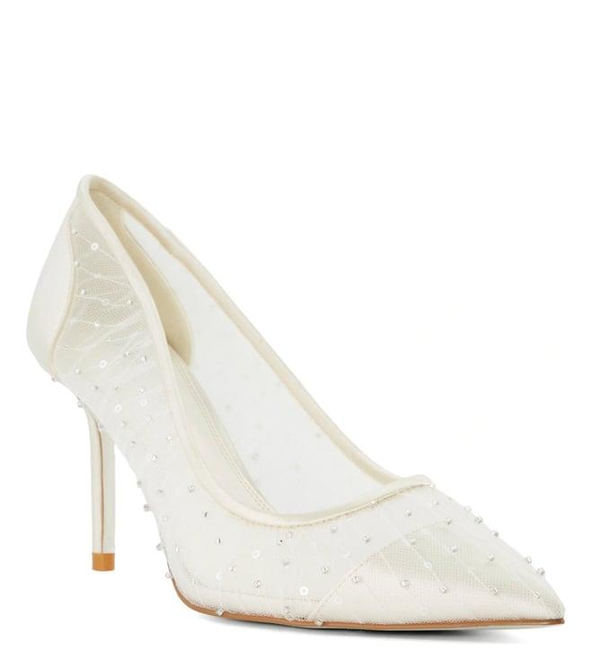 dune london women's bespoke embellished ivory pumps