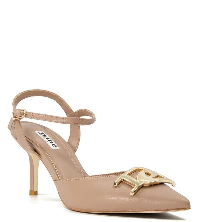 dune london women's craft logo nude ankle strap sandals