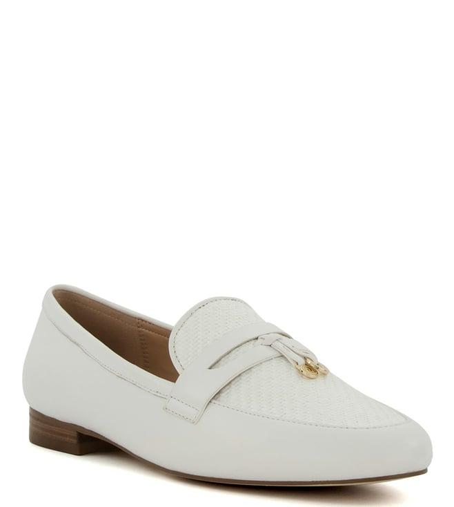 dune london women's gallivant white moccasins