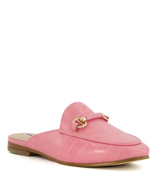 dune london women's genuine pink mules (animal effect)