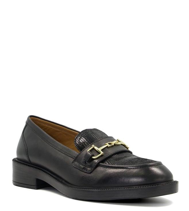 dune london women's grid black loafers