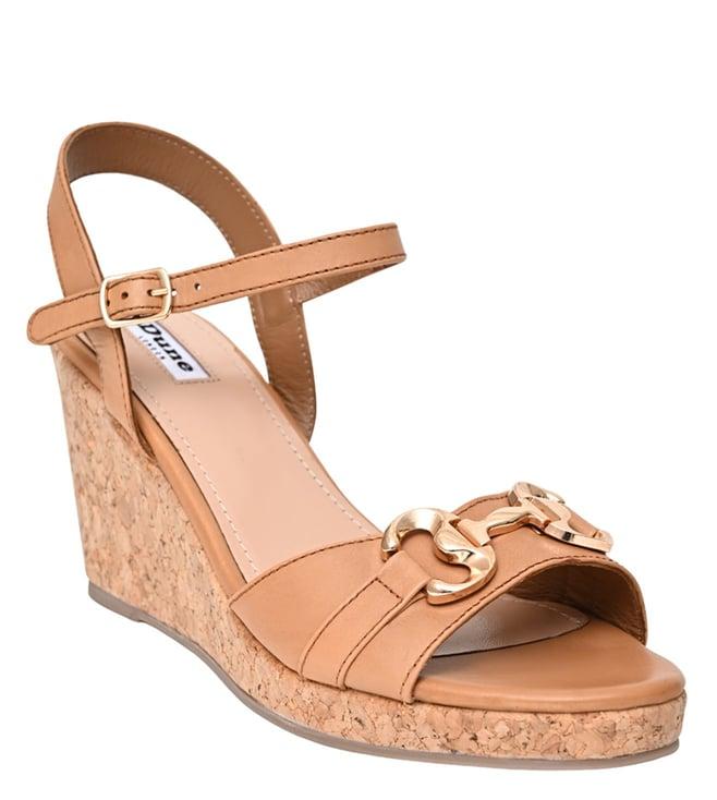 dune london women's kite tan ankle strap wedges