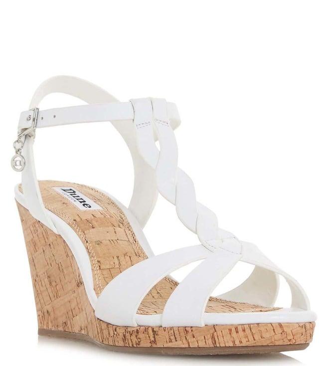 dune london women's koala white t-strap wedges