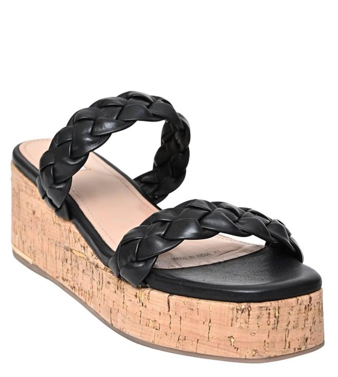 dune london women's kricket black slide wedges