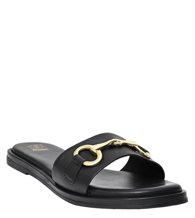 dune london women's later black slide sandals