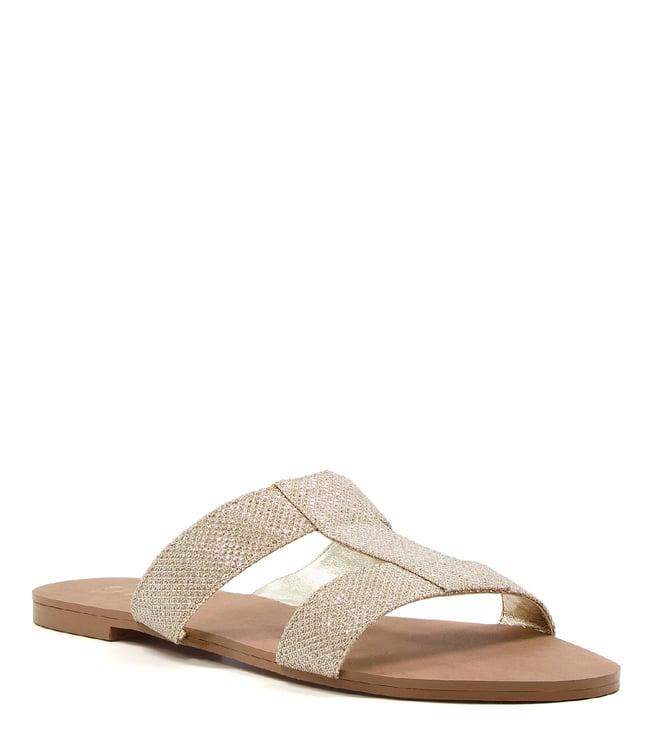 dune london women's lauryn shimmer gold slide sandals