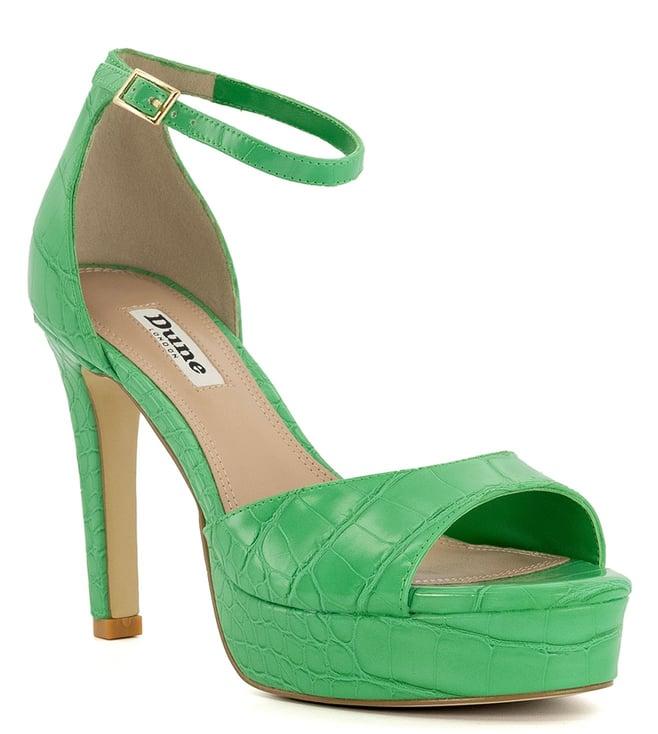 dune london women's madilyn green ankle strap sandals (animal attack)