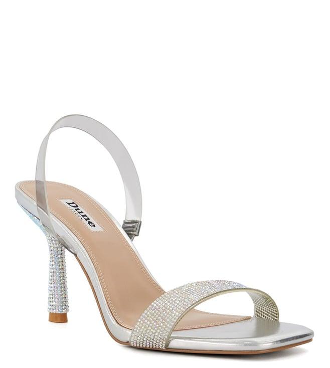 dune london women's margate embellished silver sling back sandals