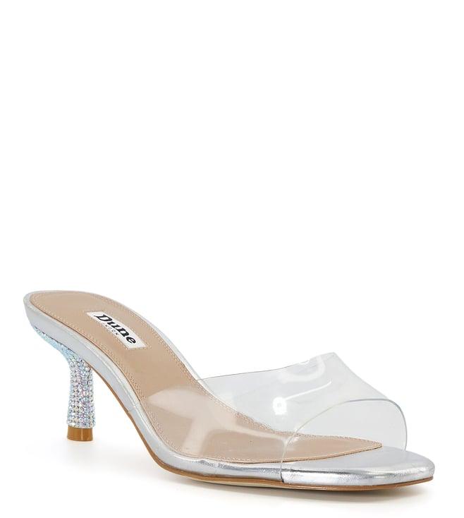 dune london women's margaux silver slide sandals