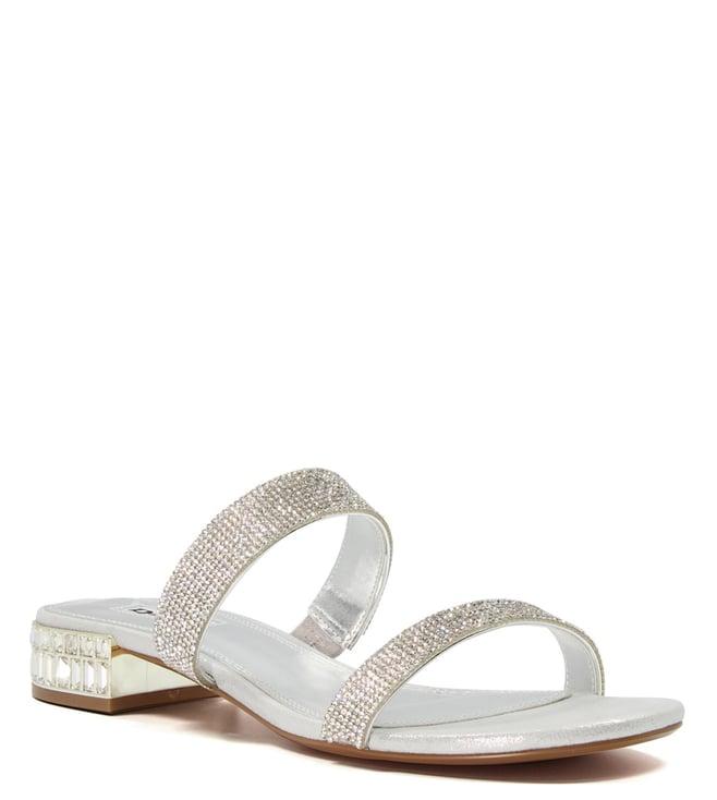 dune london women's nelly embellished silver slip on slide sandals