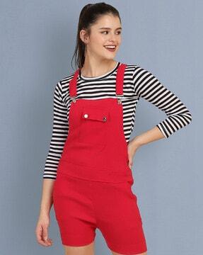dungaree with striped t-shirt