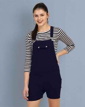 dungaree with striped t-shirt