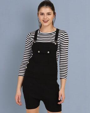 dungaree with striped t-shirt