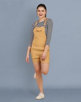 dungaree with striped t-shirt