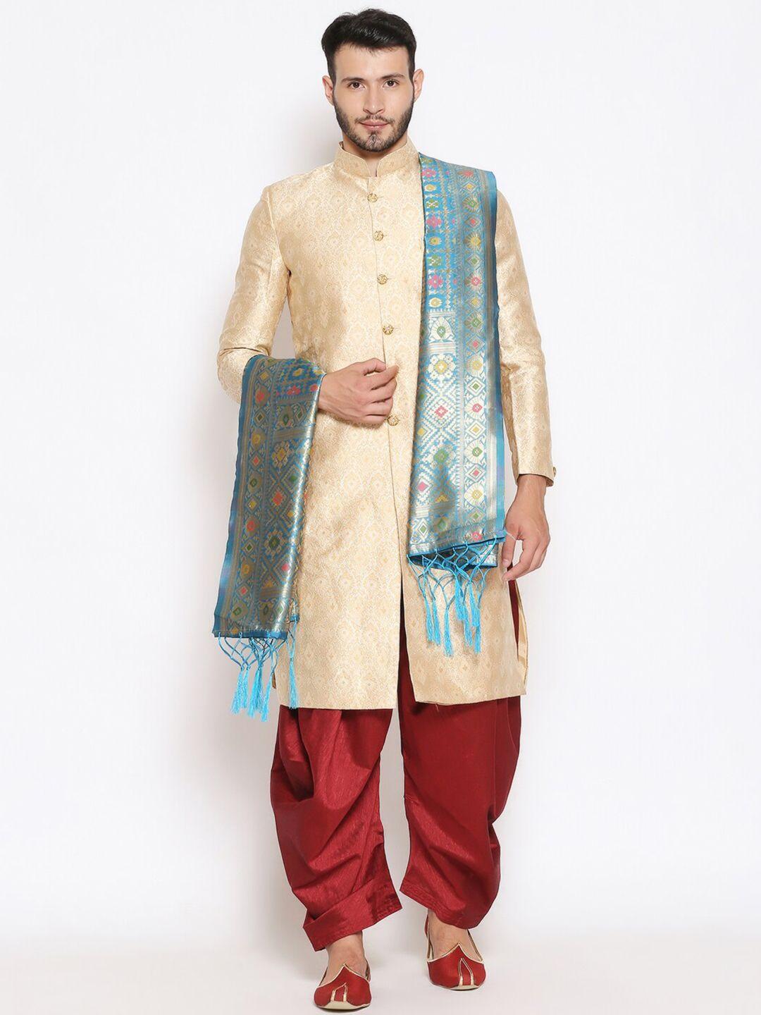 dupatta bazaar men blue & silver-toned ethnic motifs woven design dupatta