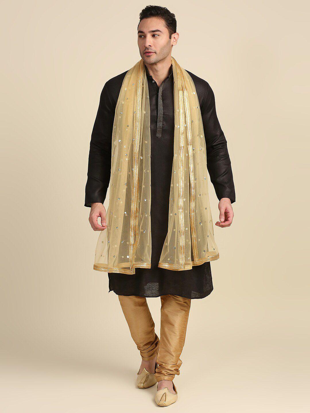 dupatta bazaar men gold-toned ethnic motifs embroidered dupatta with sequinned