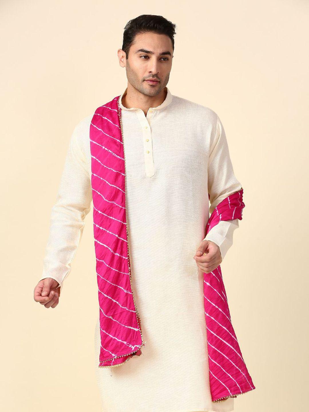 dupatta bazaar men pink & off white dyed leheriya dupatta