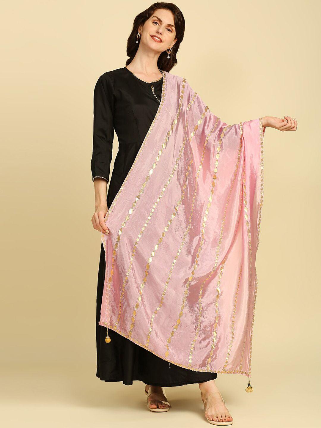 dupatta bazaar pink & gold-toned ethnic motifs embroidered dupatta with gotta patti
