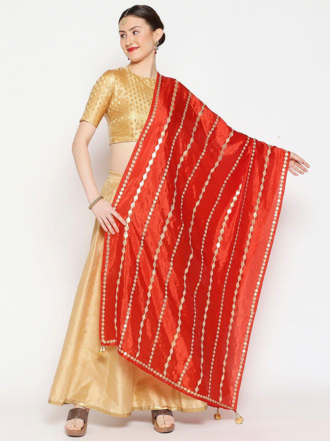 dupatta bazaar red & gold-toned embroidered dupatta with gotta patti