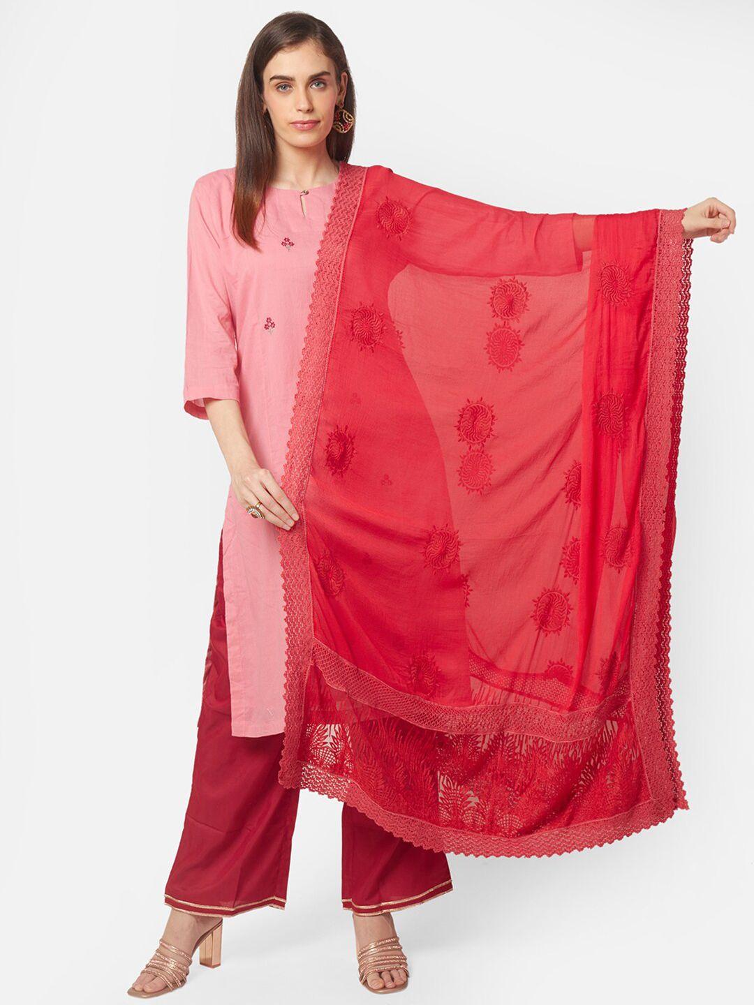 dupatta bazaar red ethnic motifs embroidered pure chiffon dupatta
