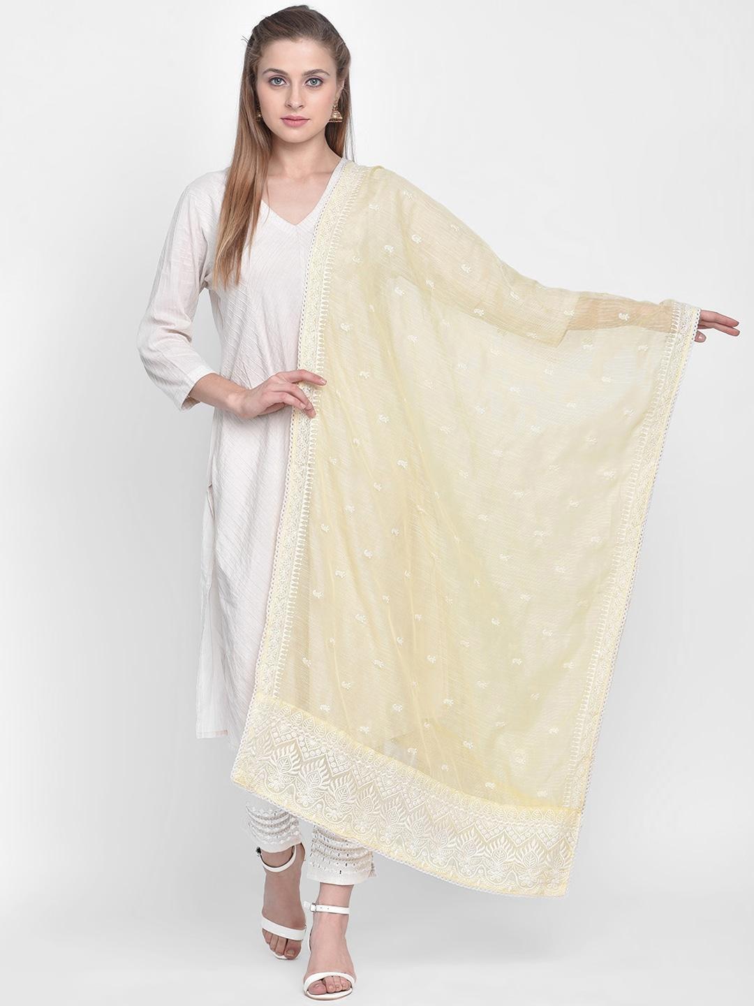 dupatta bazaar yellow & white embroidered net dupatta