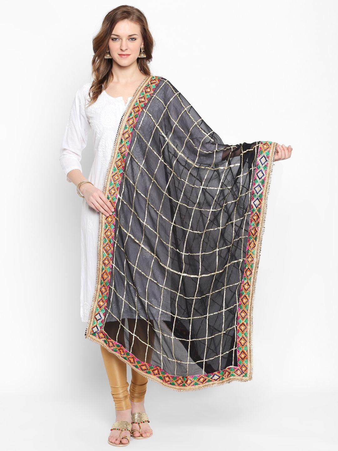 dupatta bazaar black & gold-toned checked dupatta