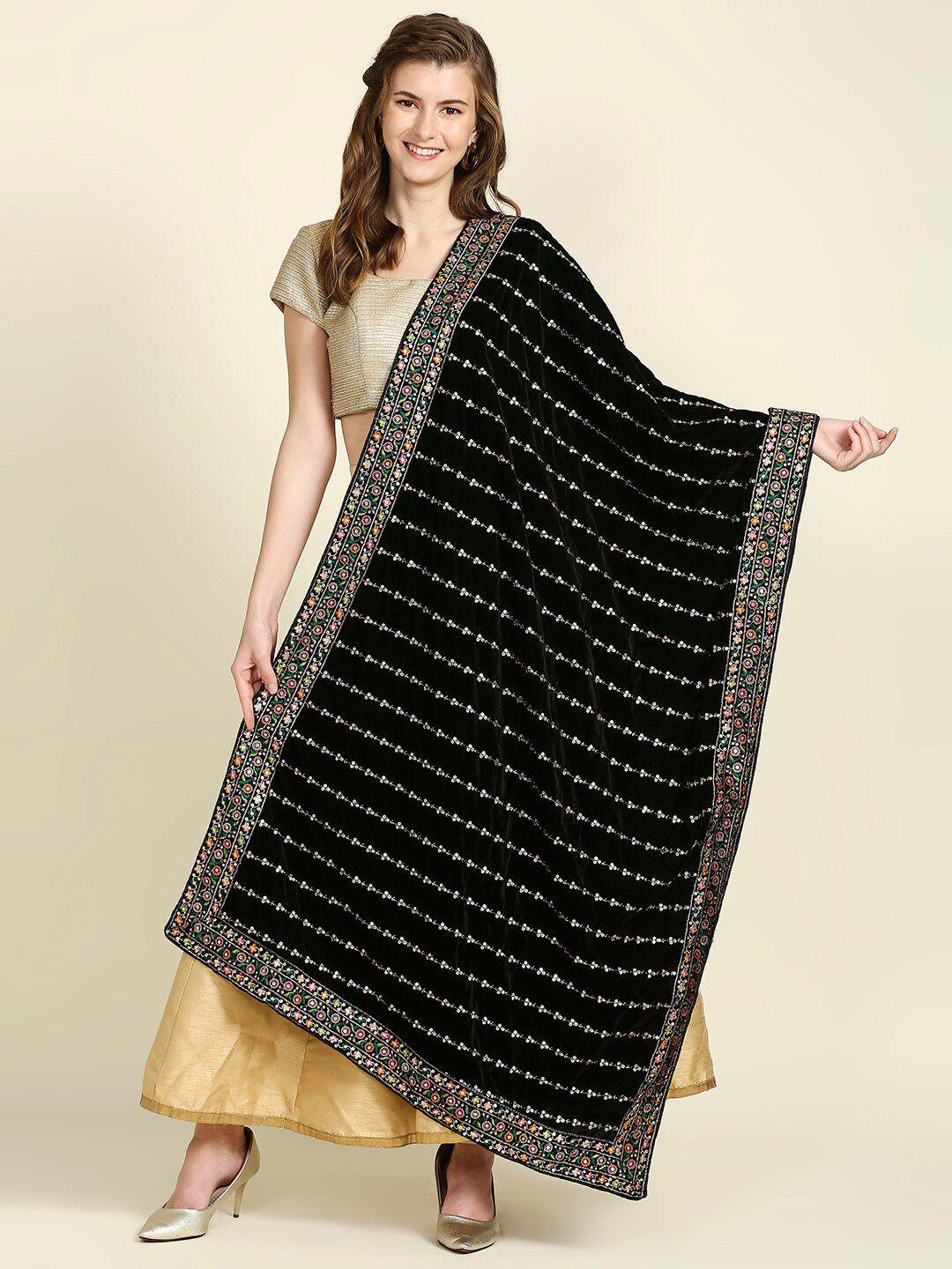 dupatta bazaar black & gold-toned ethnic motifs embroidered velvet dupatta with sequinned