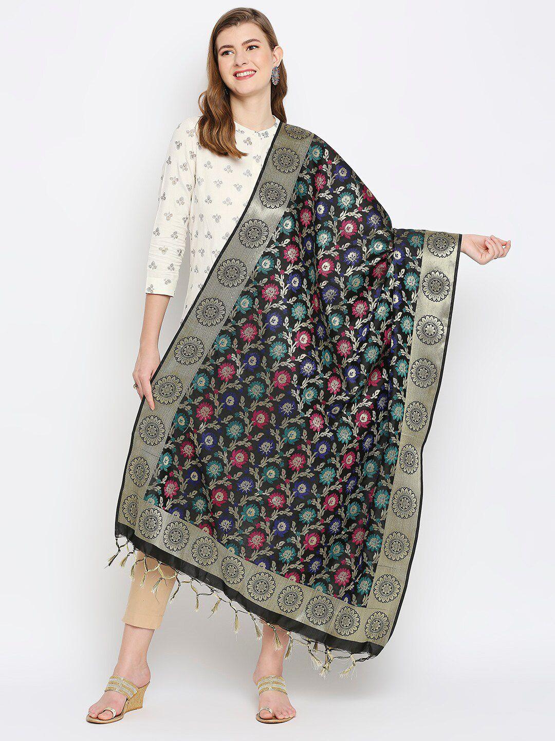 dupatta bazaar black & gold-toned woven design dupatta