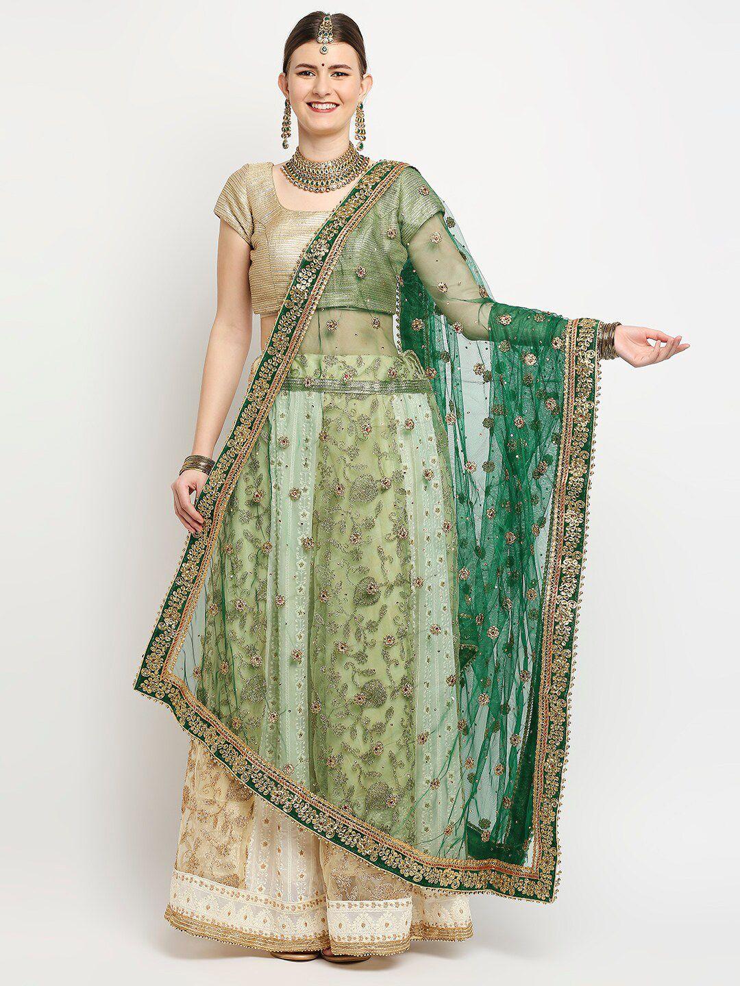 dupatta bazaar green & gold-toned ethnic motifs embroidered dupatta with thread work
