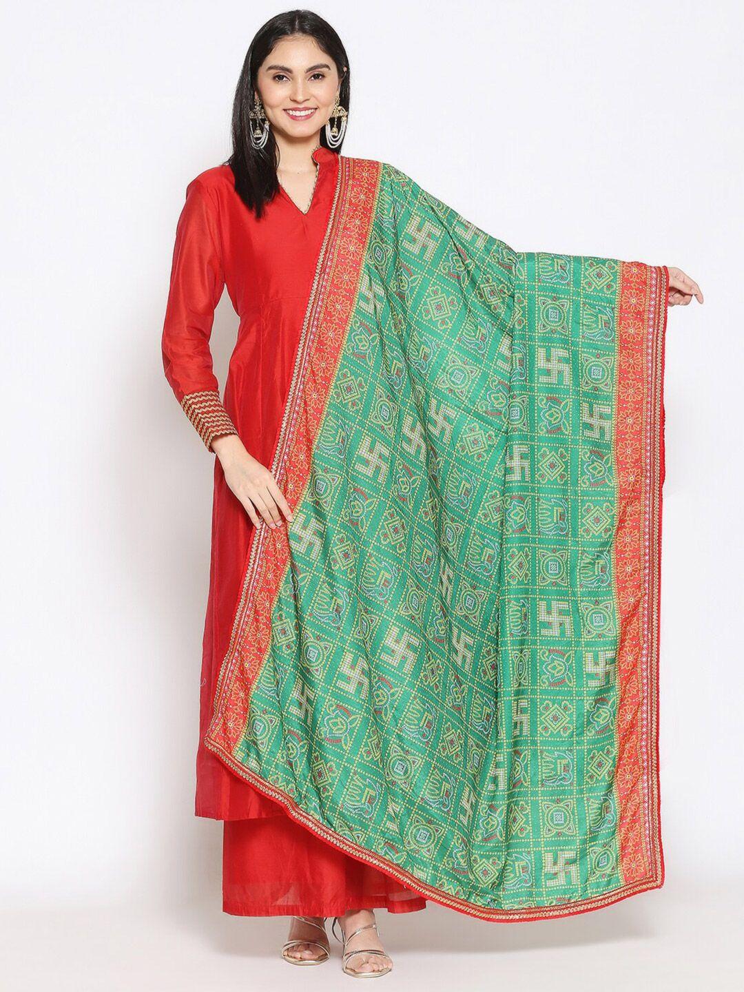 dupatta bazaar green & red printed dupatta with gotta patti