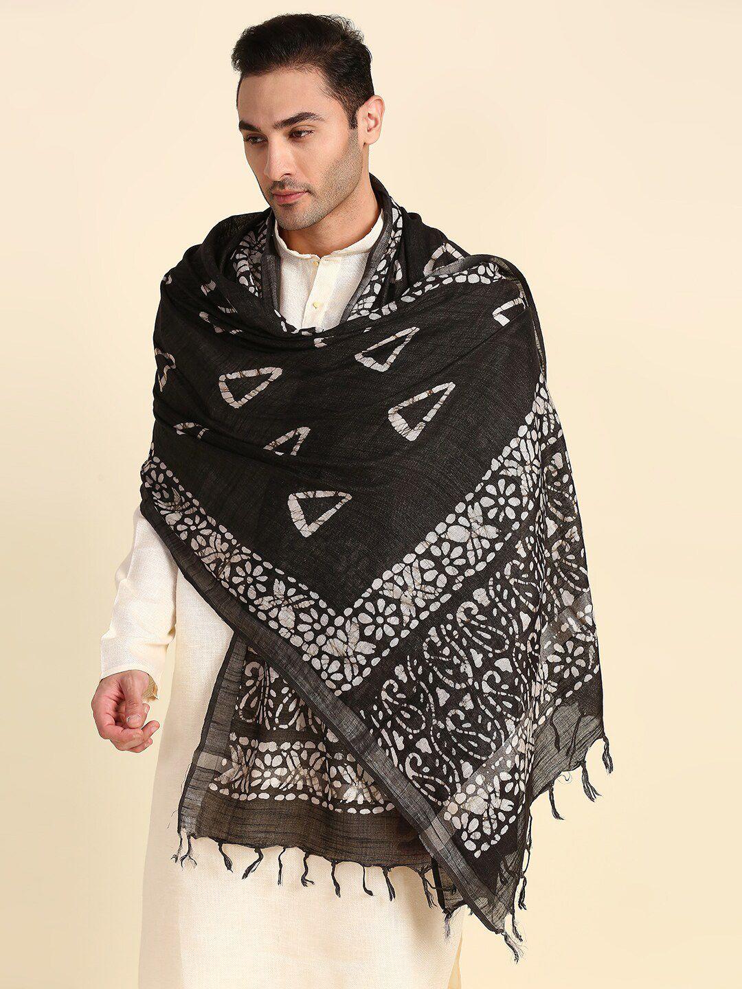 dupatta bazaar men black & off white ethnic motifs printed batik dupatta