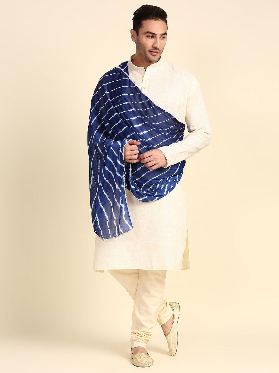 dupatta bazaar men blue & off white striped leheriya dupatta